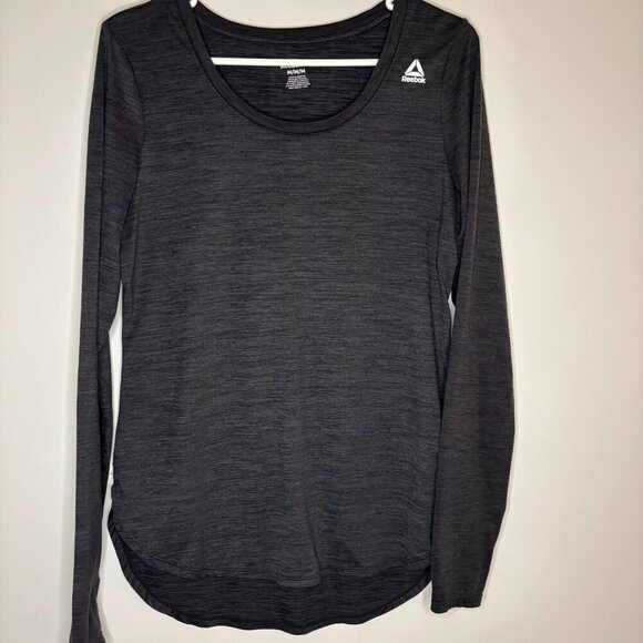 REEBOK Athletic Long Sleeve Workout V Neck Reflector Size Medium Hi Low Hem - Picture 1 of 5